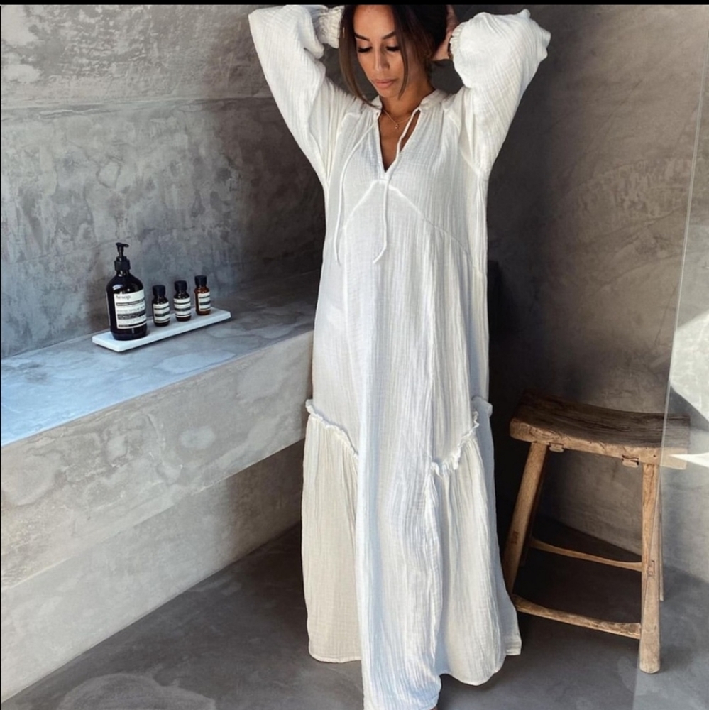 H&M Bloggers Fav Cotton Maxi Kaftan Dress White Size XS